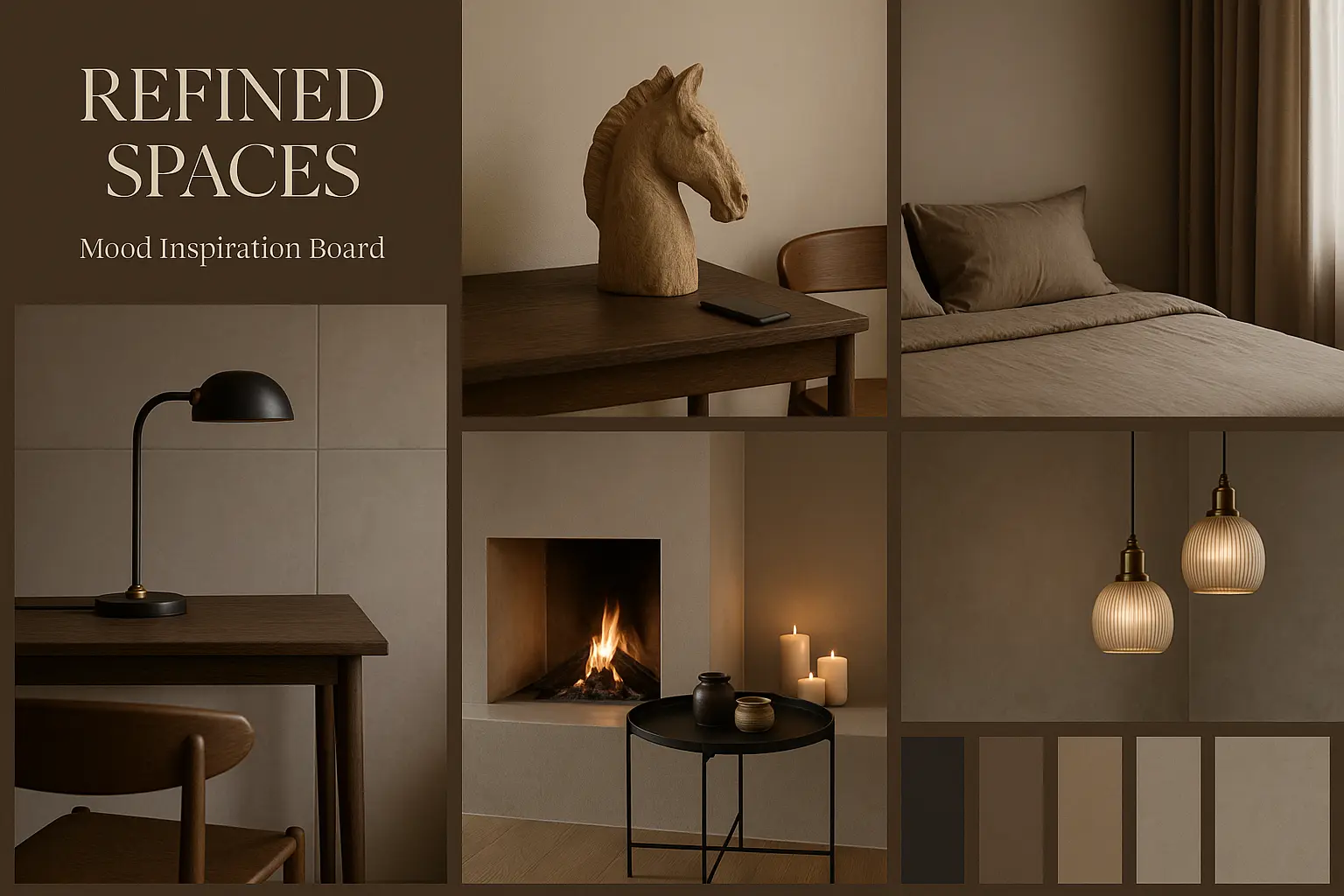 Modern interior moodboard template with warm minimal design