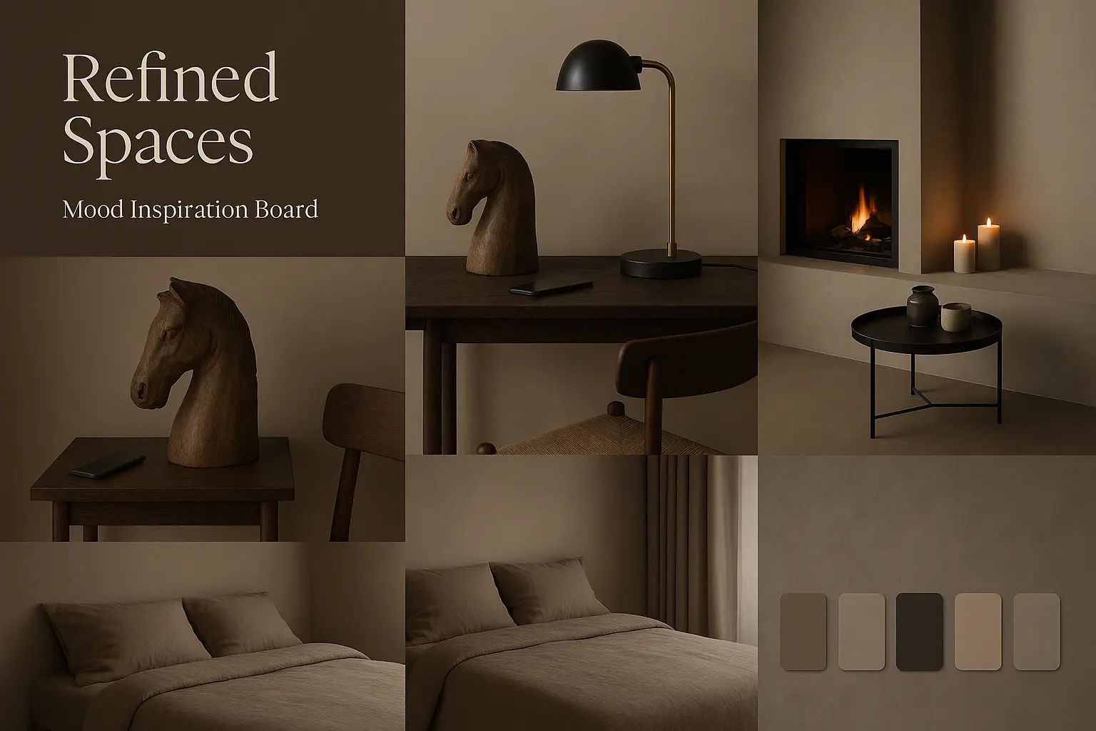 Modern interior moodboard template with warm minimal design