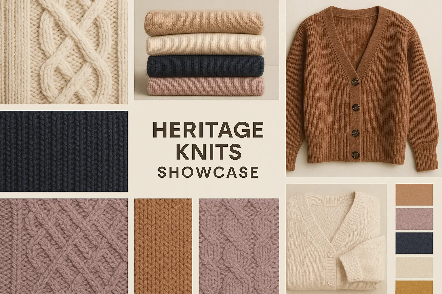 Cozy winter knitwear moodboard template with neutral tones