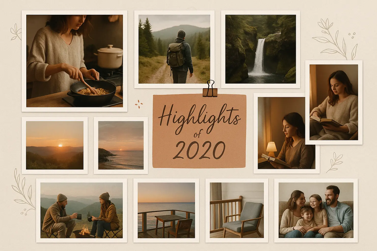 Cozy lifestyle moodboard template with nature and family moments