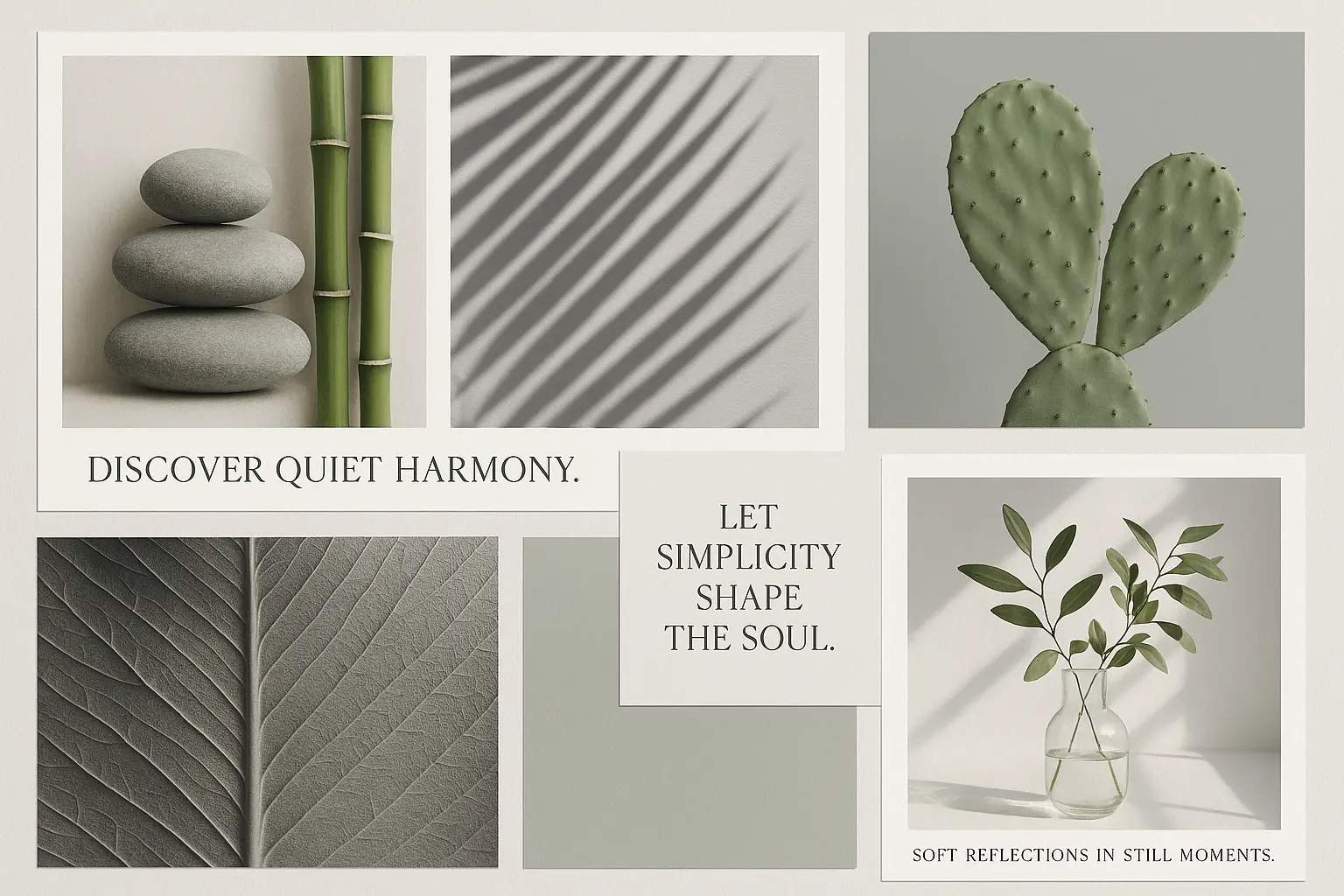 Serene natural moodboard template with plants and soft textures