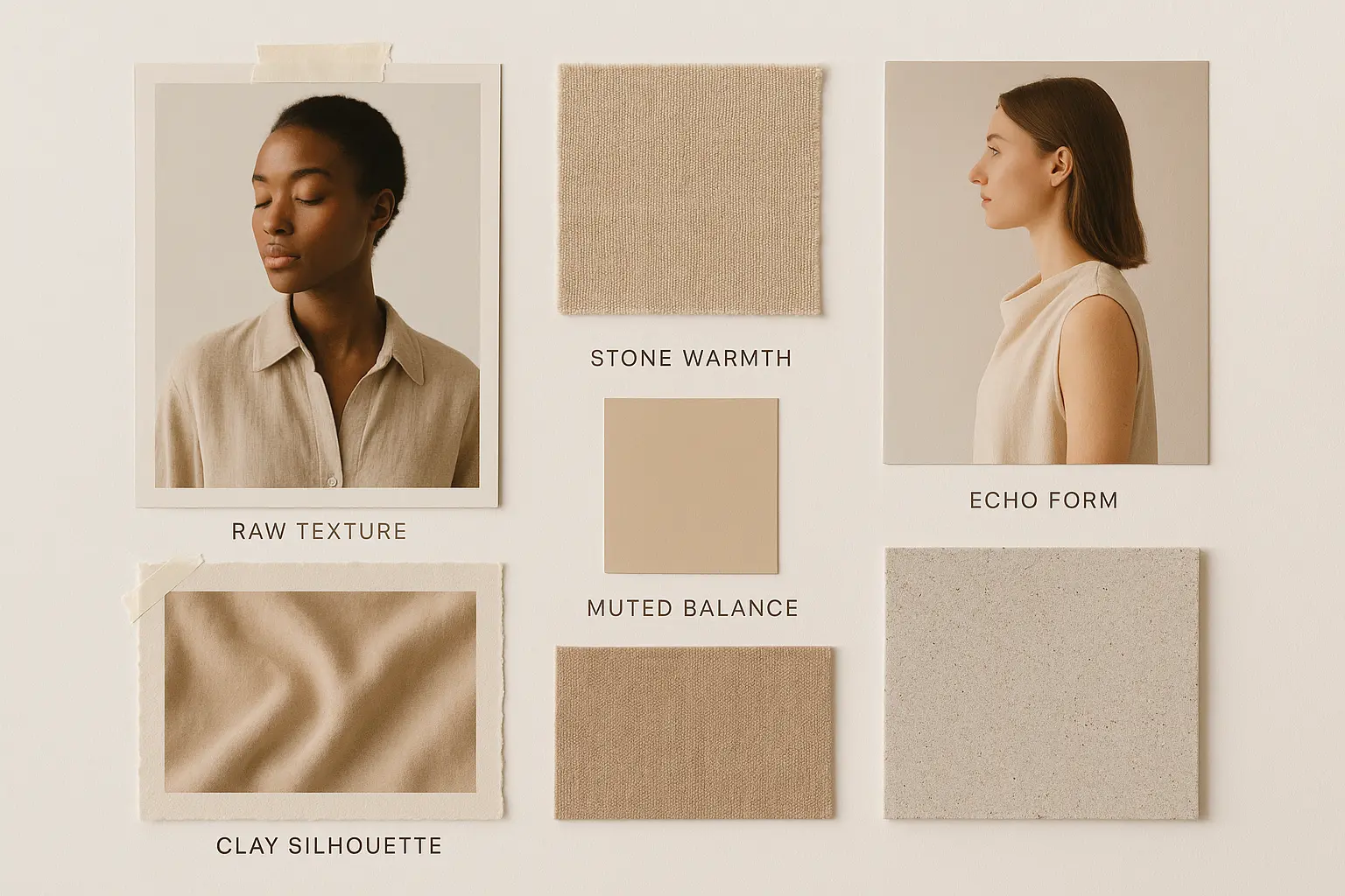 Neutral-toned moodboard template with textures and portraits
