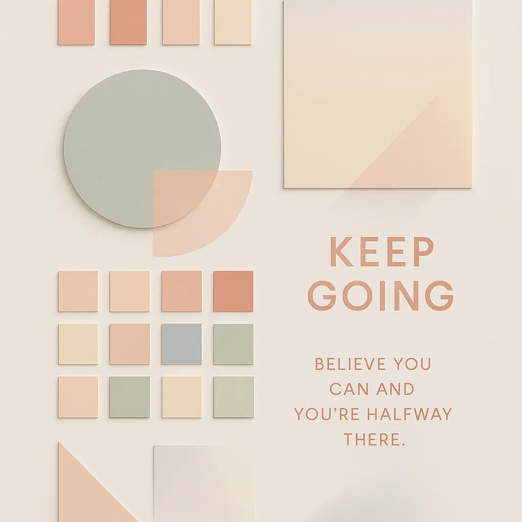 Moodboard template with geometric shapes and pastel color swatches.