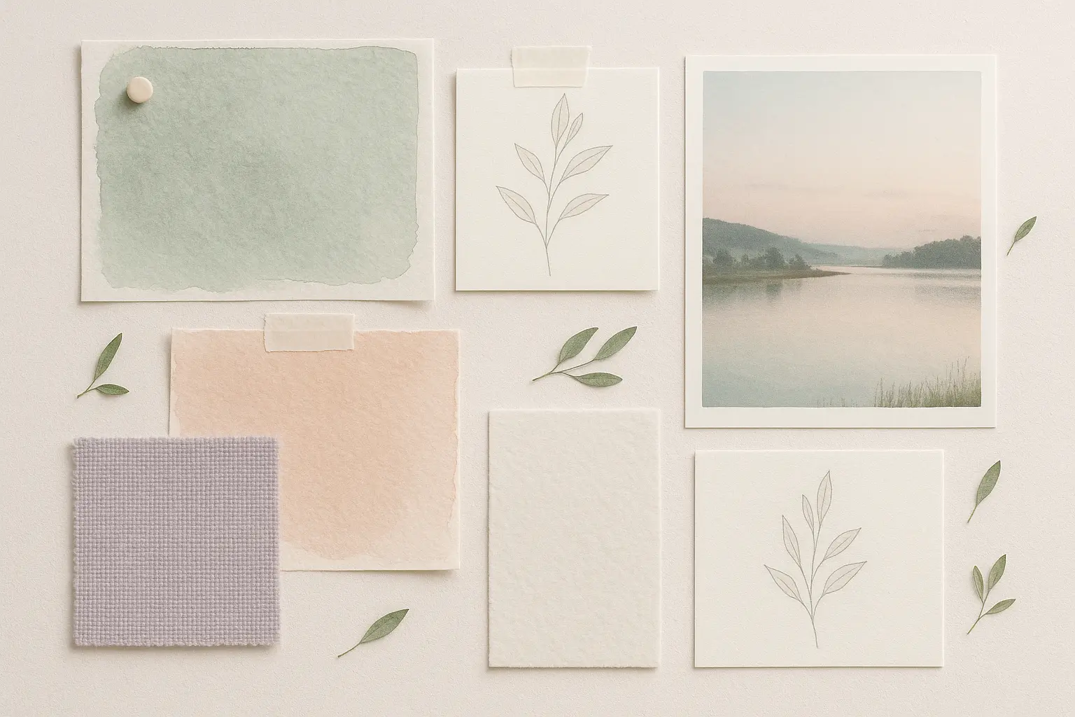 Neutral-toned moodboard template with soft natural decor