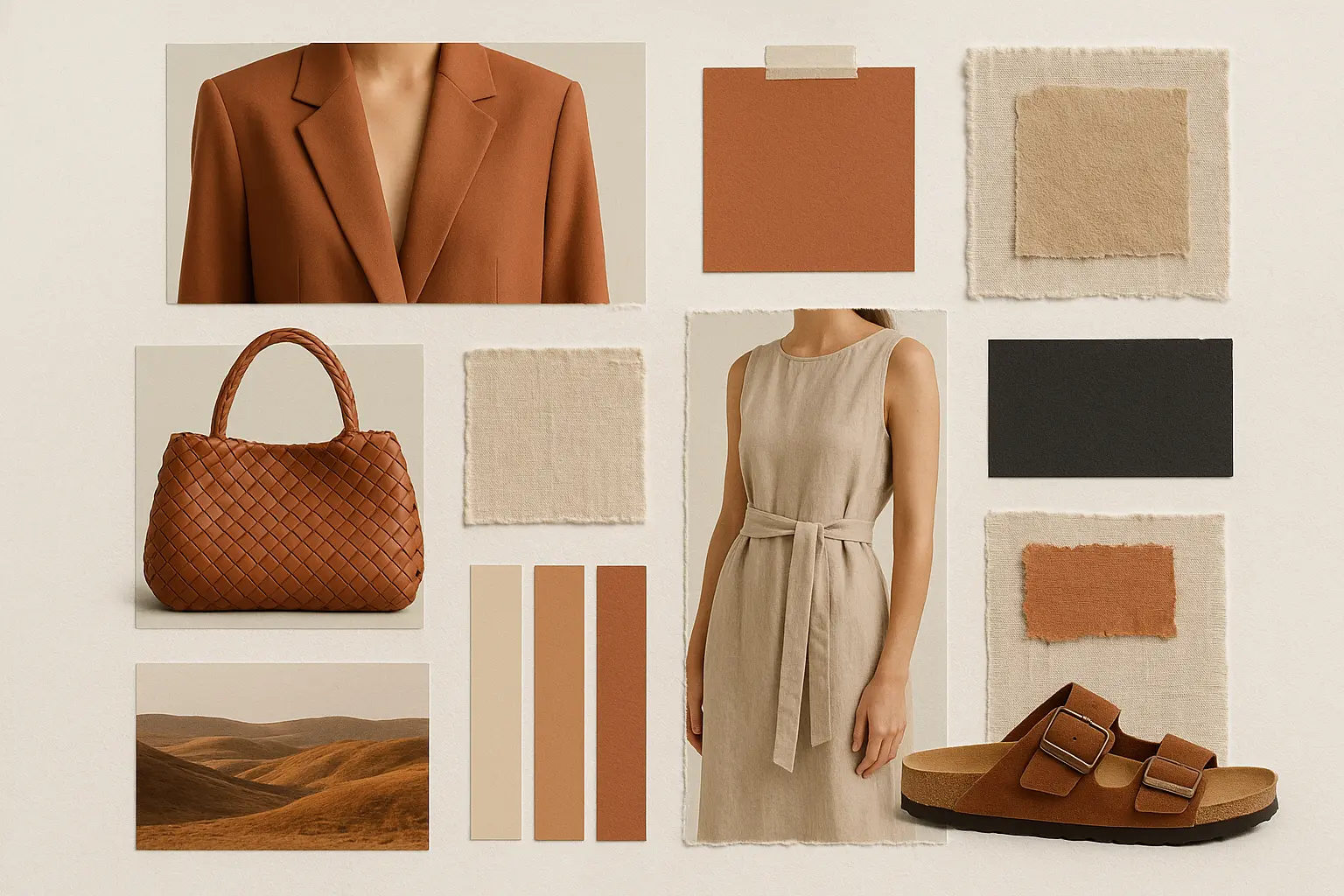 Neutral moodboard template with inspirational text and soft color blocks.