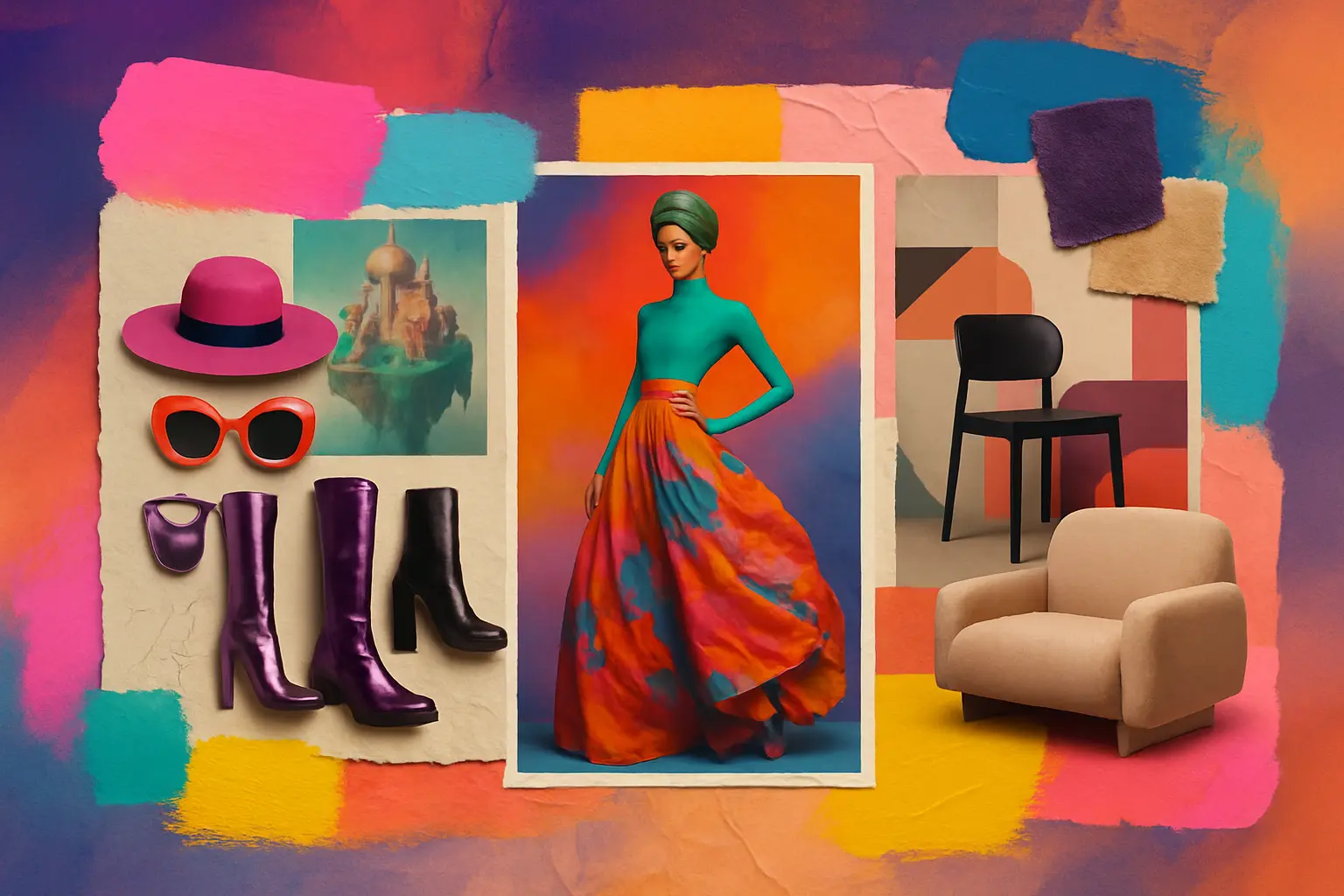 Minimalist fashion moodboard template with earthy tones and textures