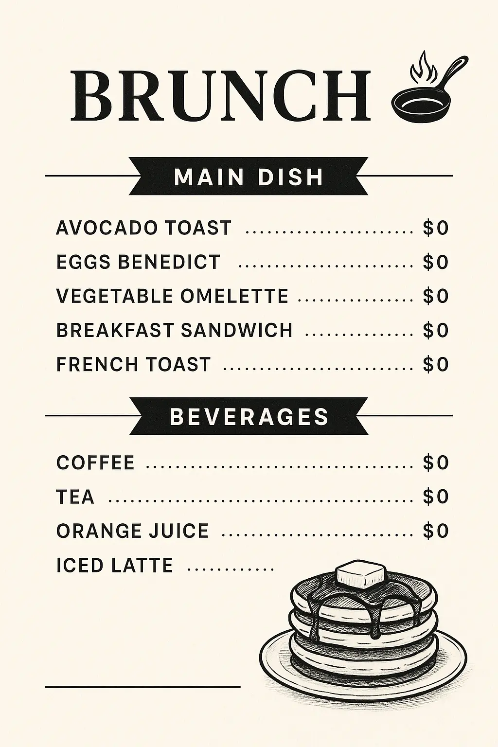 Minimalist all-day breakfast menu template with clean layout