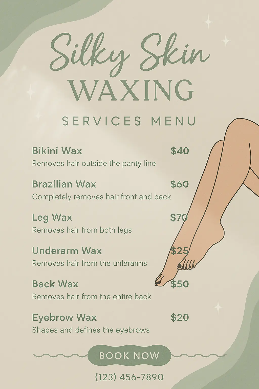 Minimalist waxing service menu template with elegant design