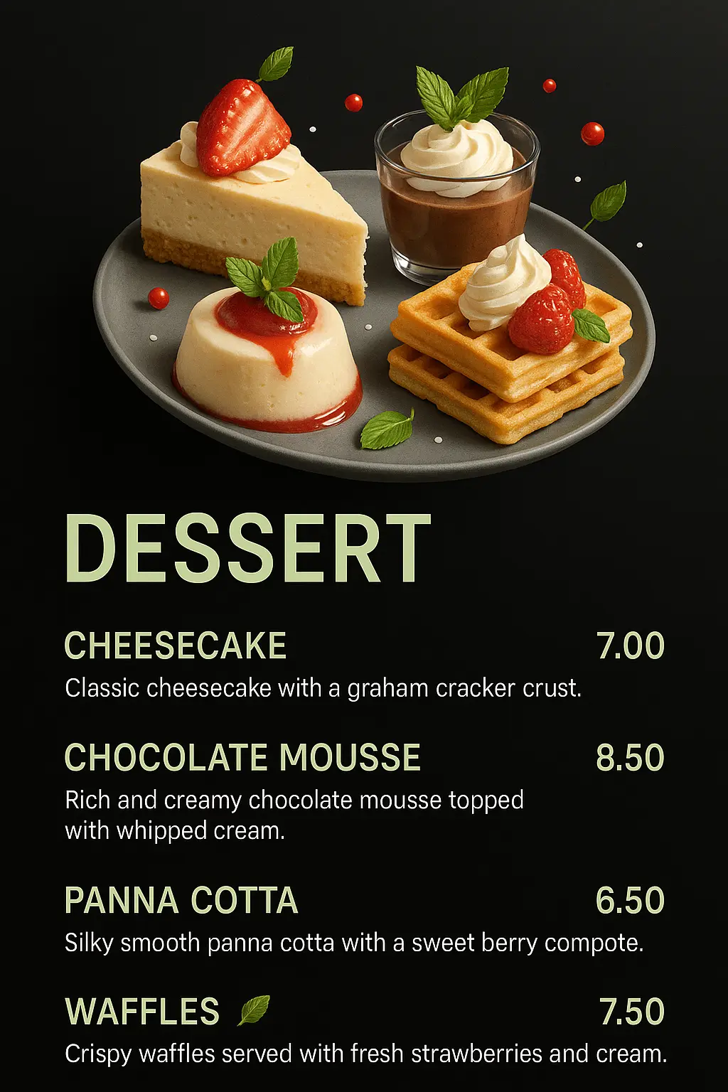 Menu template for modern dessert café with elegant layout