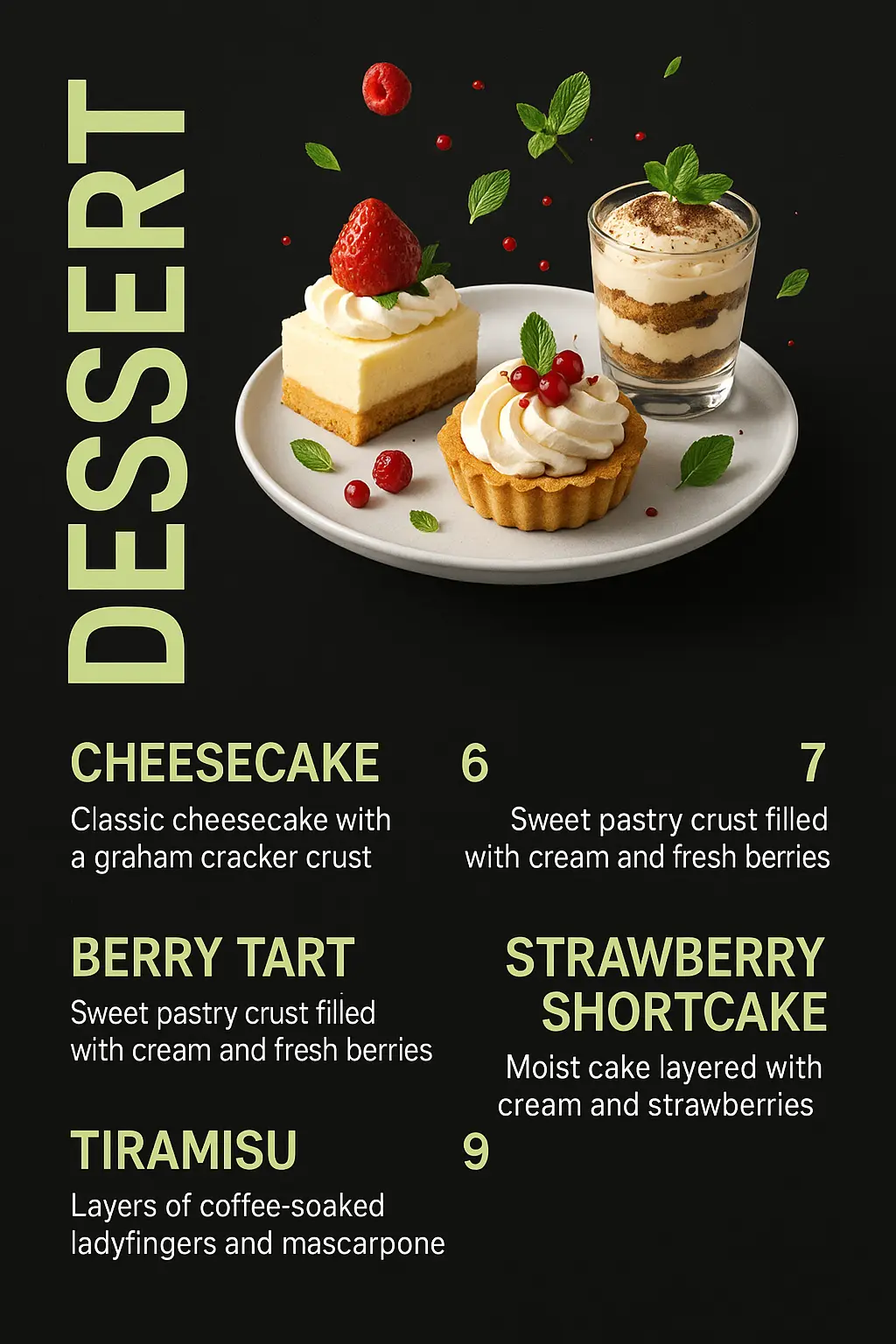 Menu template for modern dessert café with elegant layout