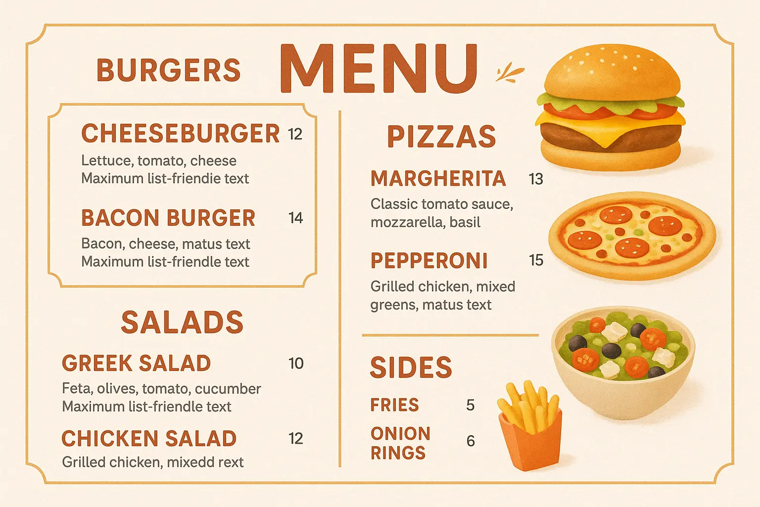 Modern restaurant menu template with food dish icons