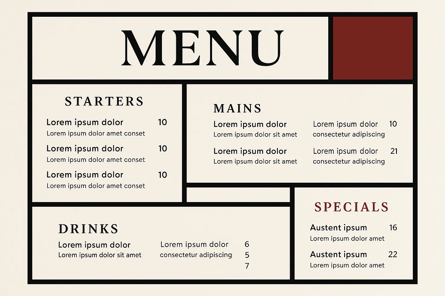 Minimalist café menu template with soft neutral tones