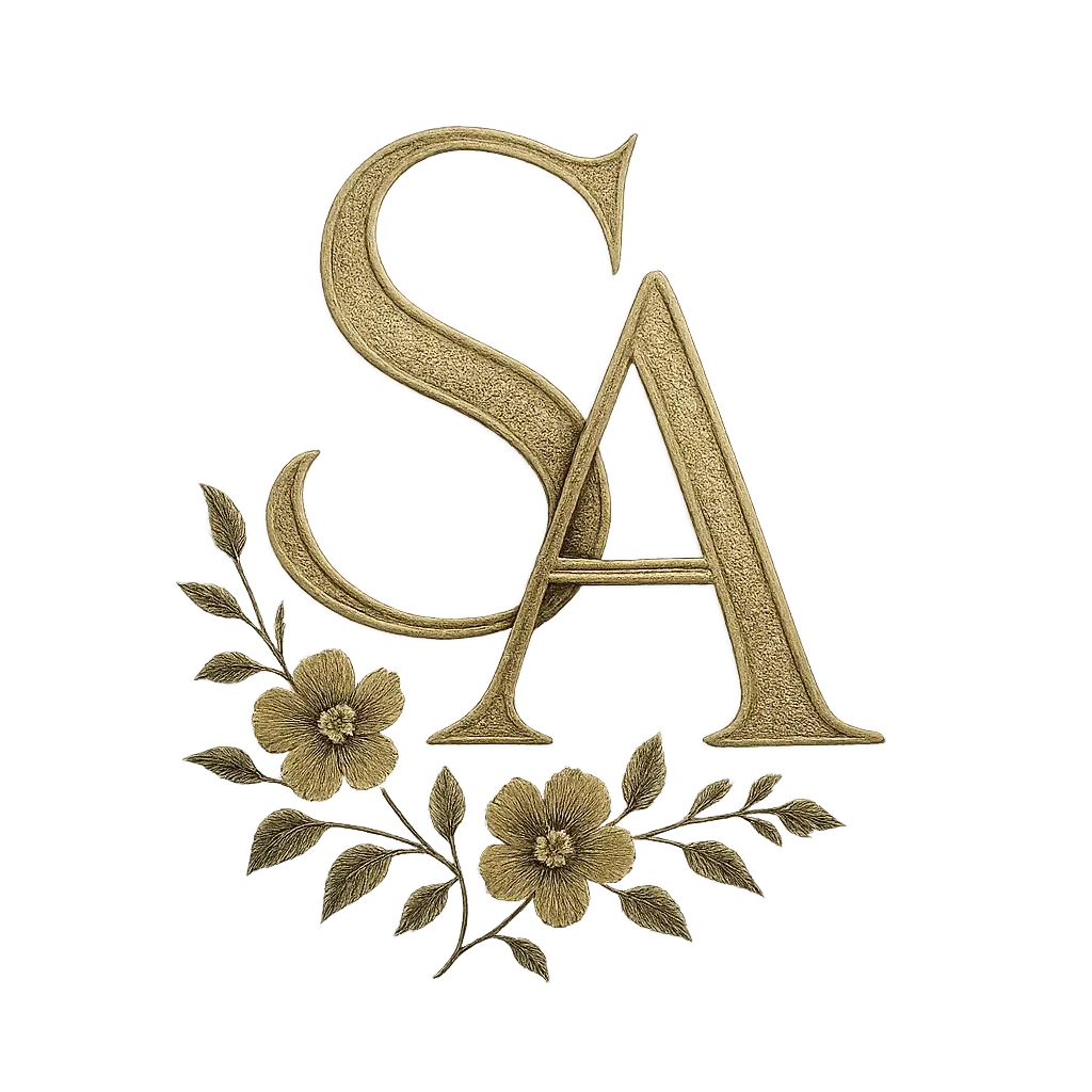Minimal beige and gold monogram template with interlocking AT letters