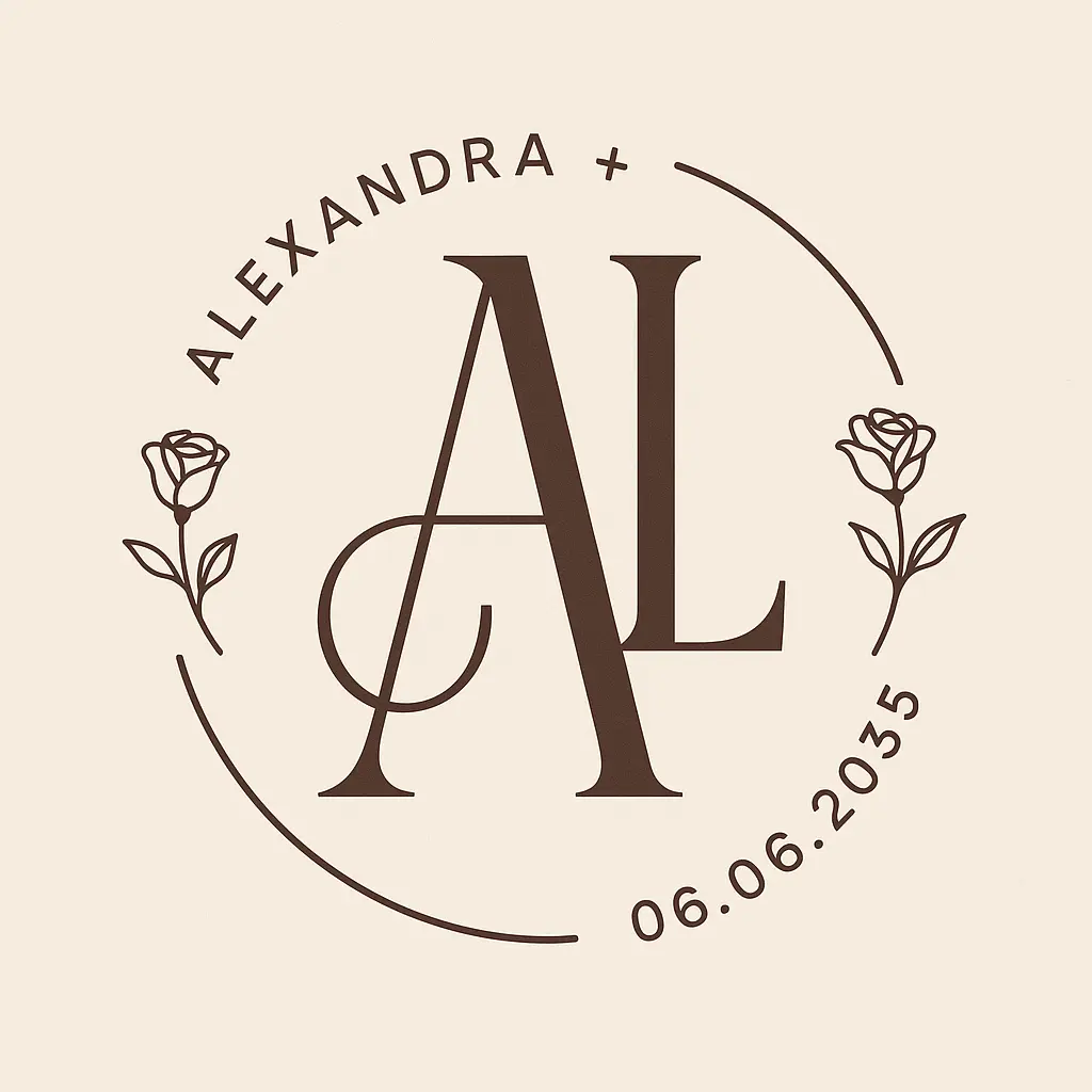 Gold foil A and V monogram template on black background