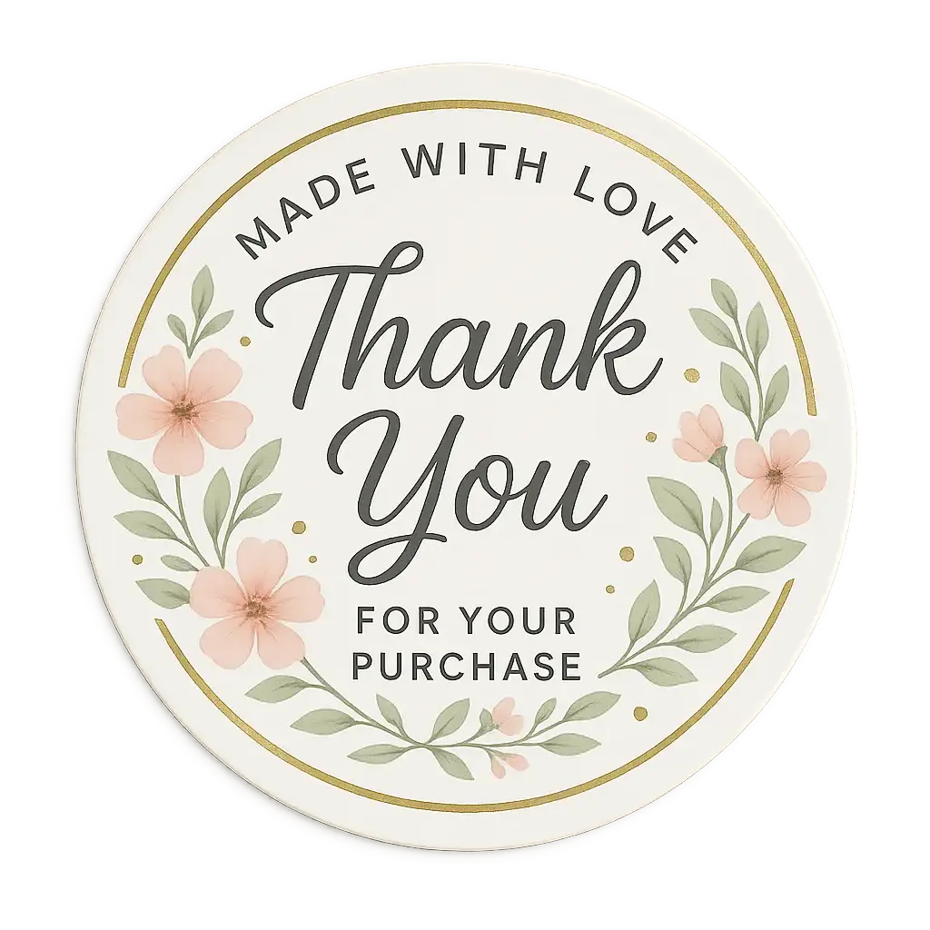 Floral thank you sticker template with gold accents