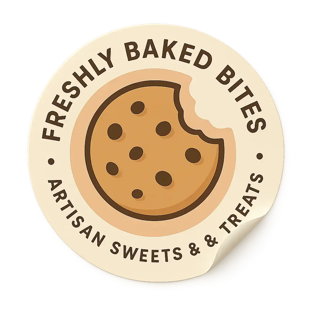 Sticker template with bitten cookie and artisan text