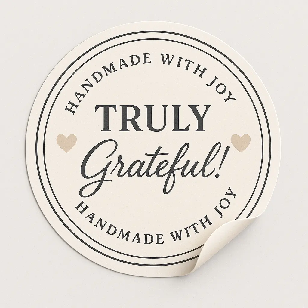 Minimalist sticker template with thank you message and hearts