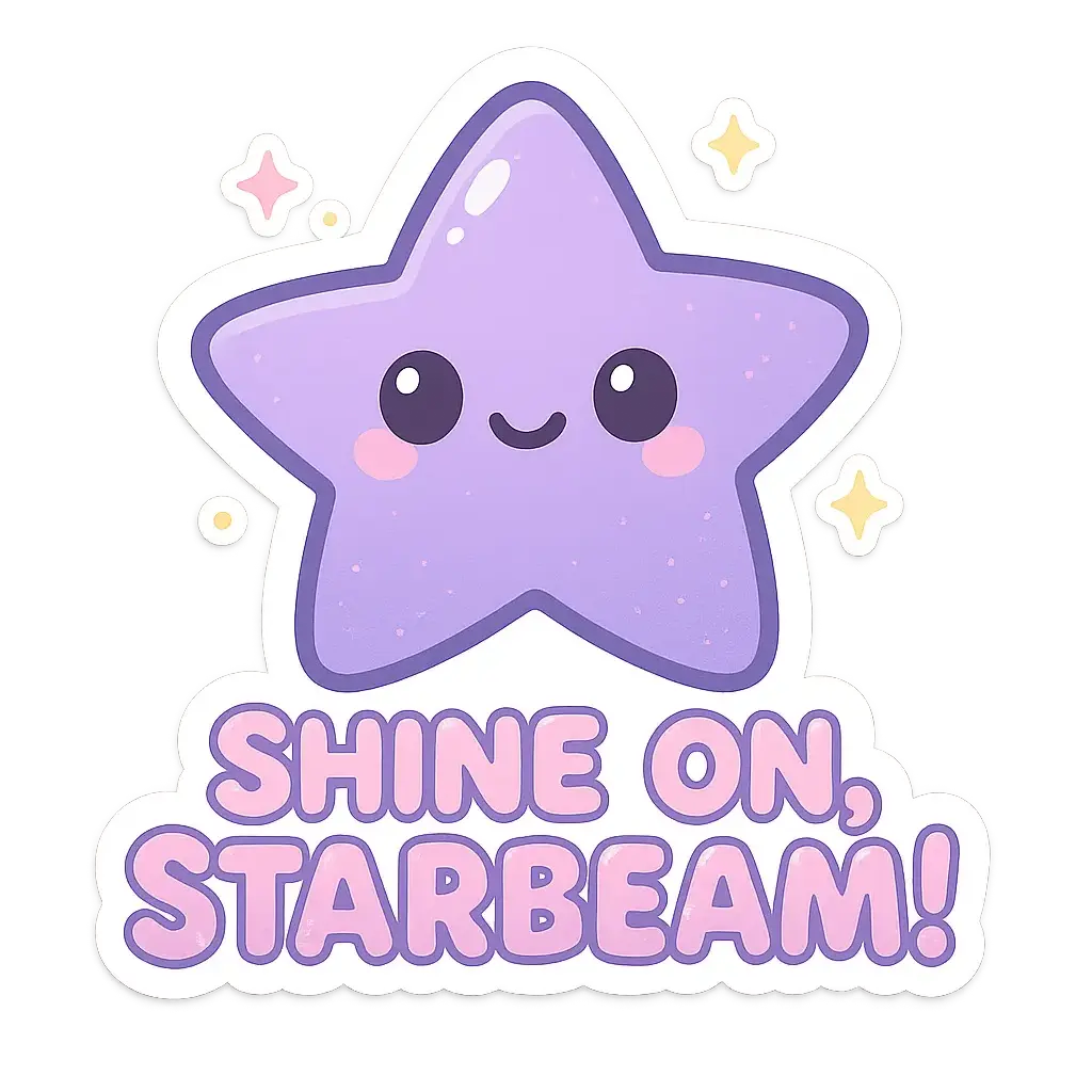 Kawaii star sticker template with sparkles and cute phrase