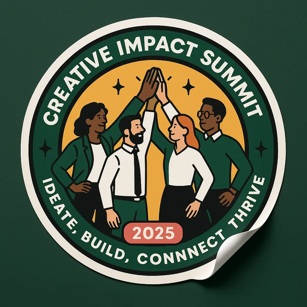 Teamwork-themed sticker template with bold colors and circular layout