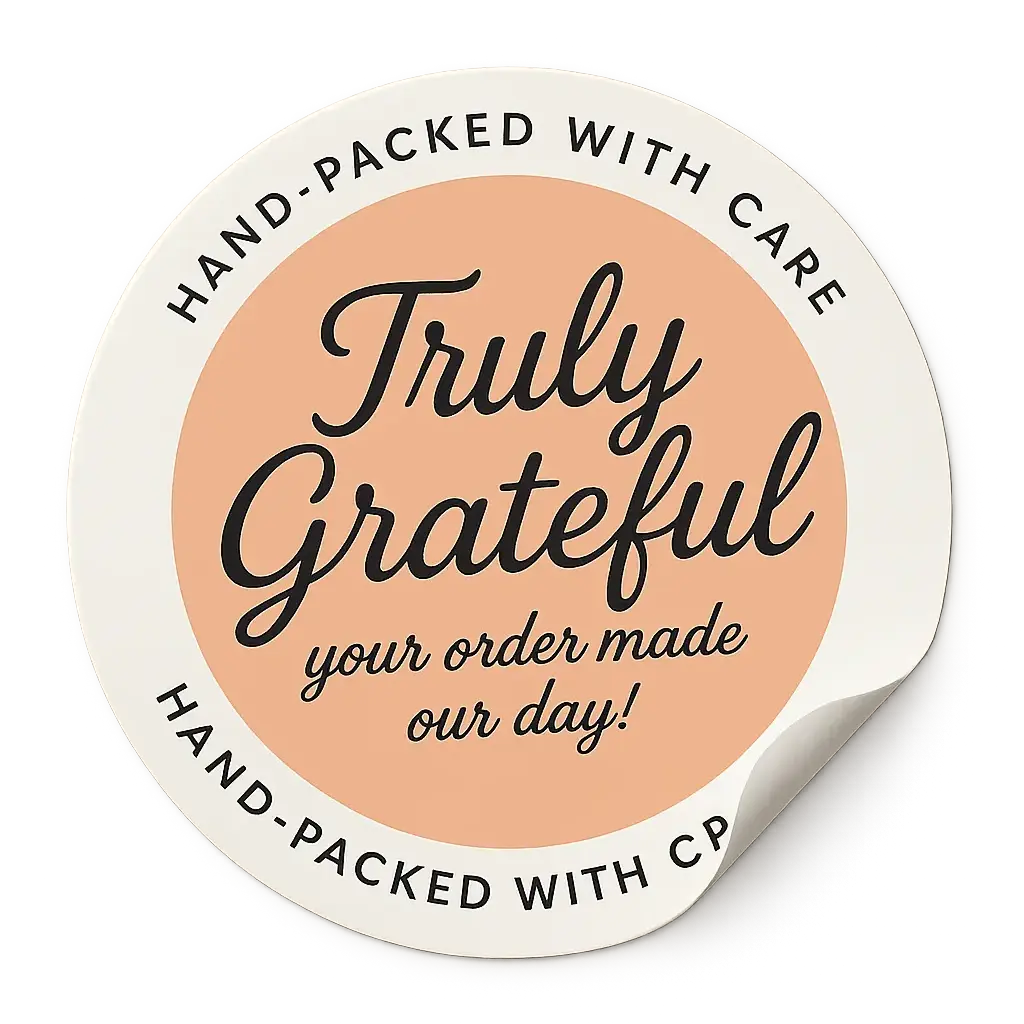 Minimalist thank you sticker template with peach and white tones