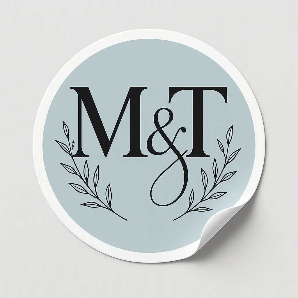 Elegant M & T monogram sticker template with floral accents