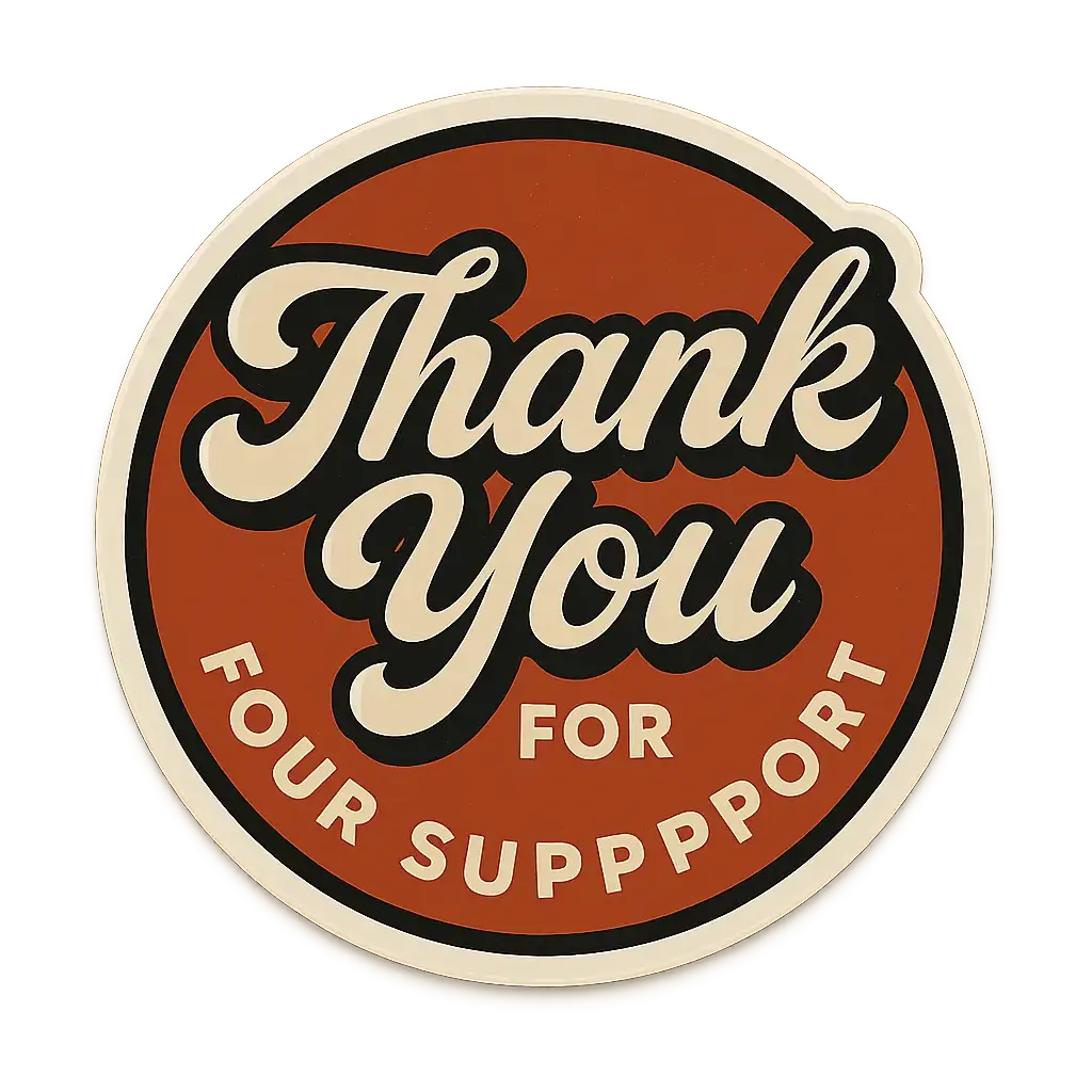 Thank you sticker template with retro typography and warm tones