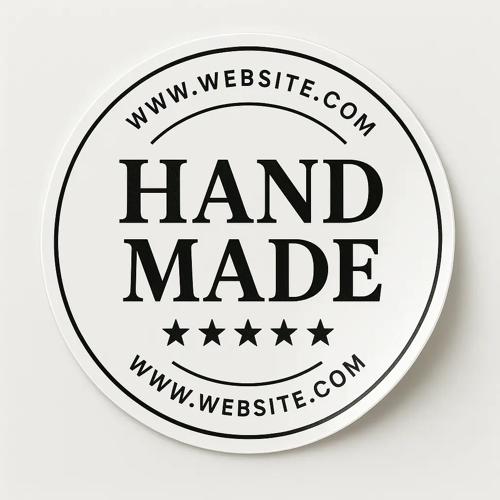 handmade product seal sticker template with stars and website URL