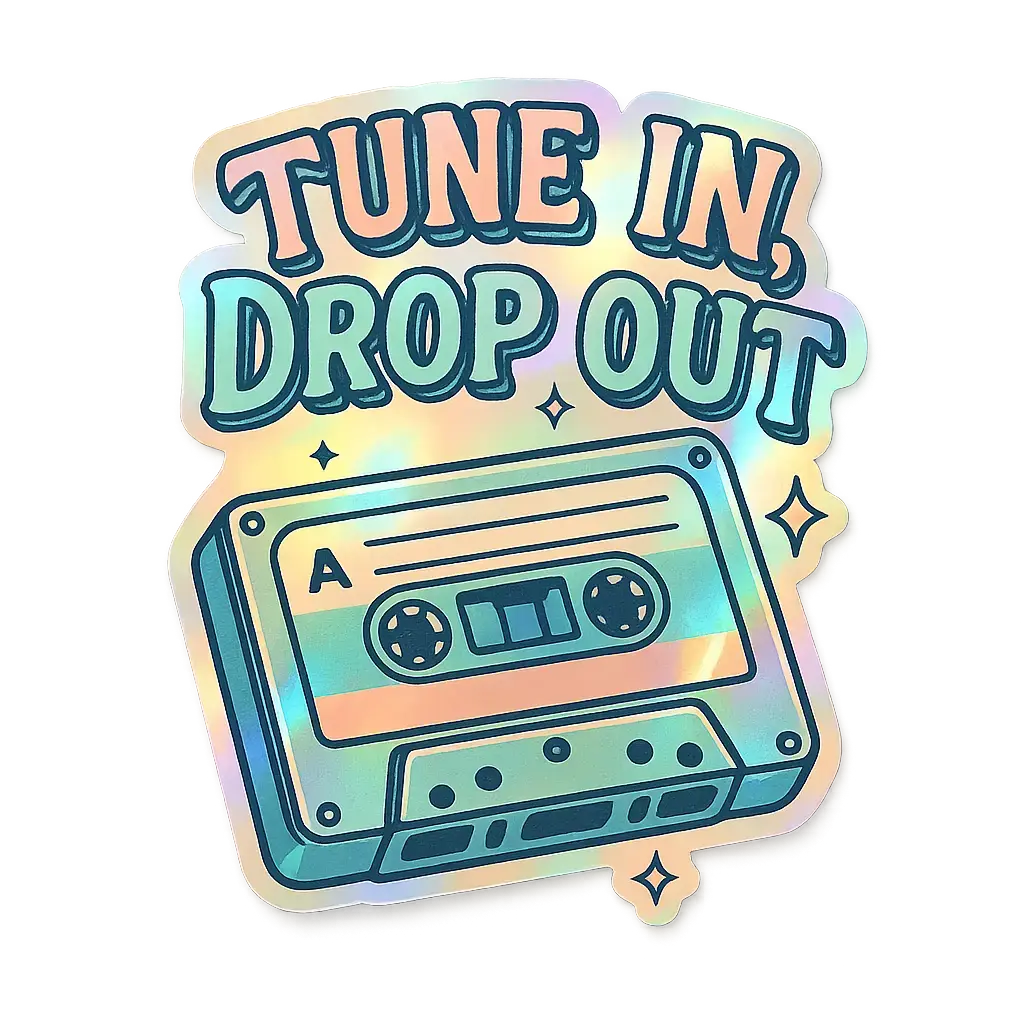 retro cassette tape sticker template with holographic accents