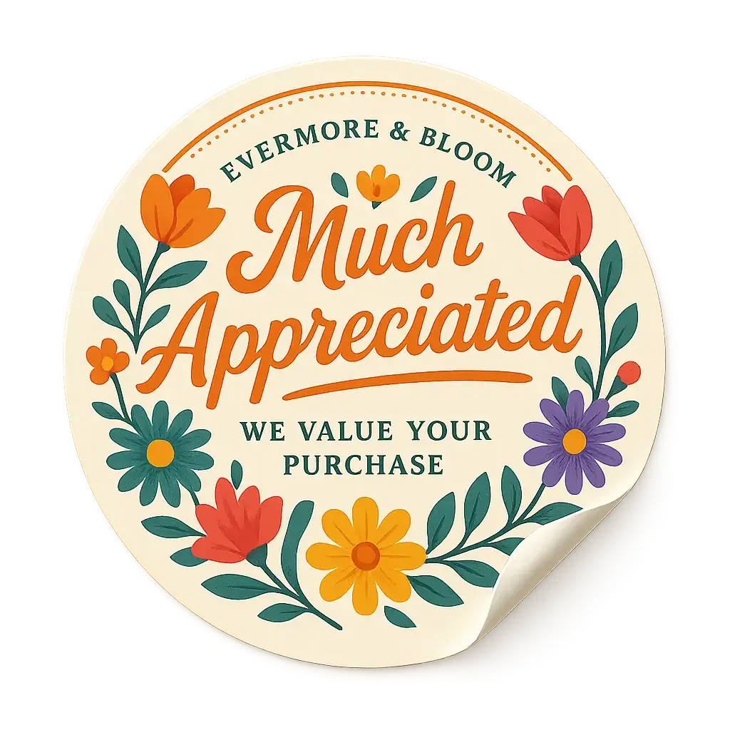 floral thank-you sticker template with modern lettering