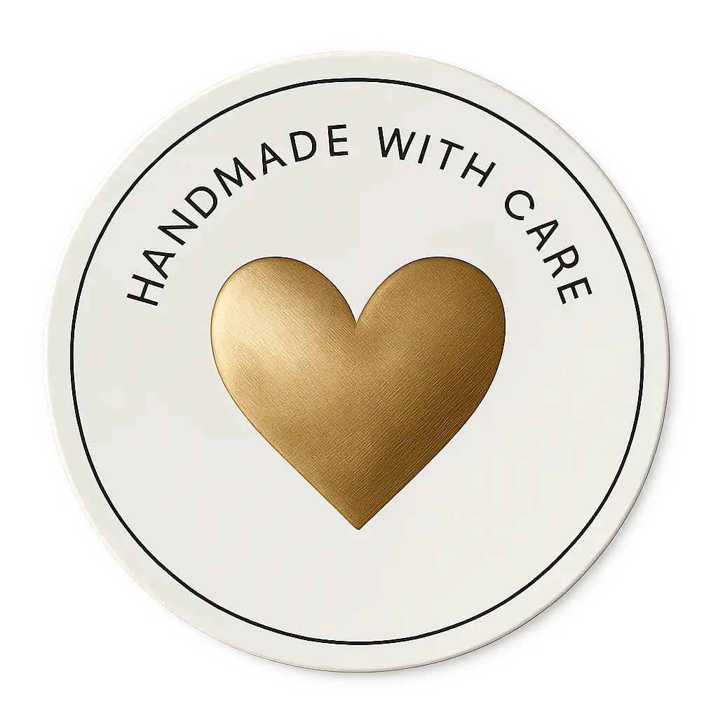 Handmade with care sticker template featuring gold heart icon