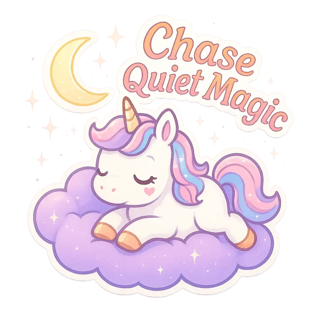 Kawaii unicorn sticker template with pastel clouds and sparkles