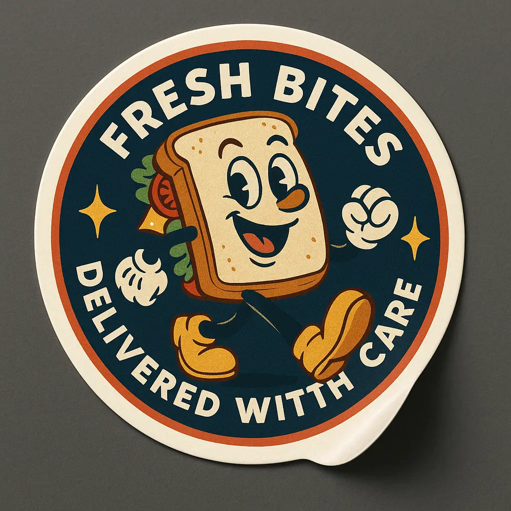 Playful retro sandwich sticker template with vintage cartoon style