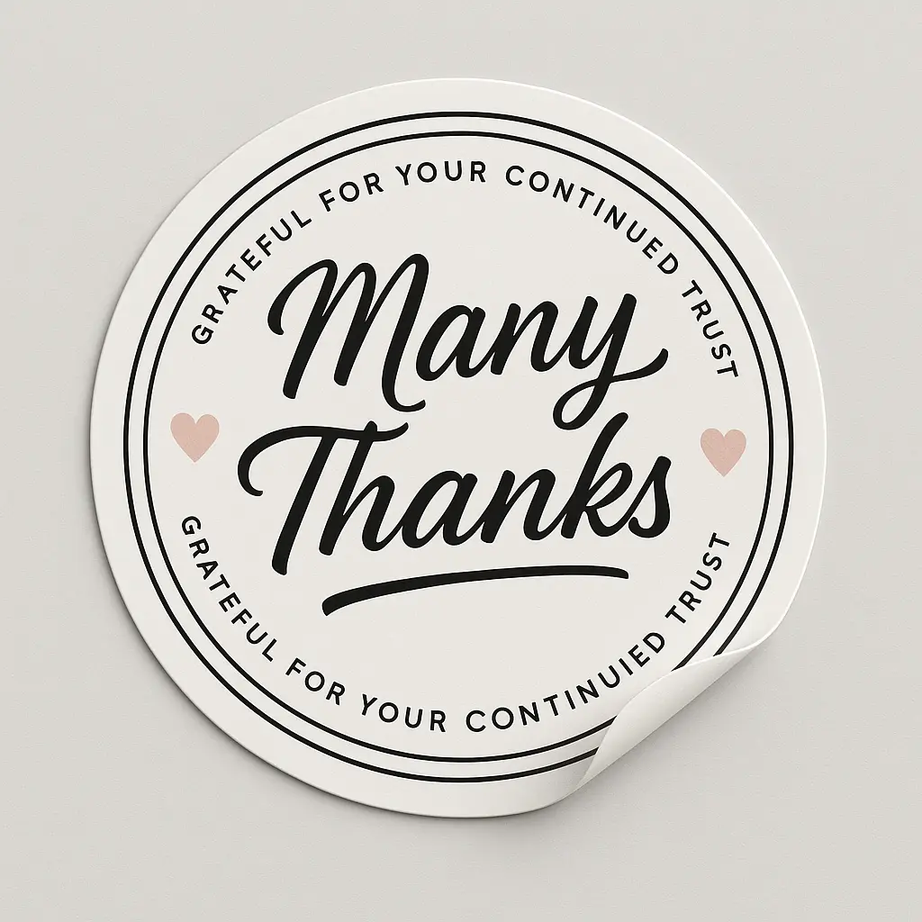 Sticker template with thank you message and pink hearts