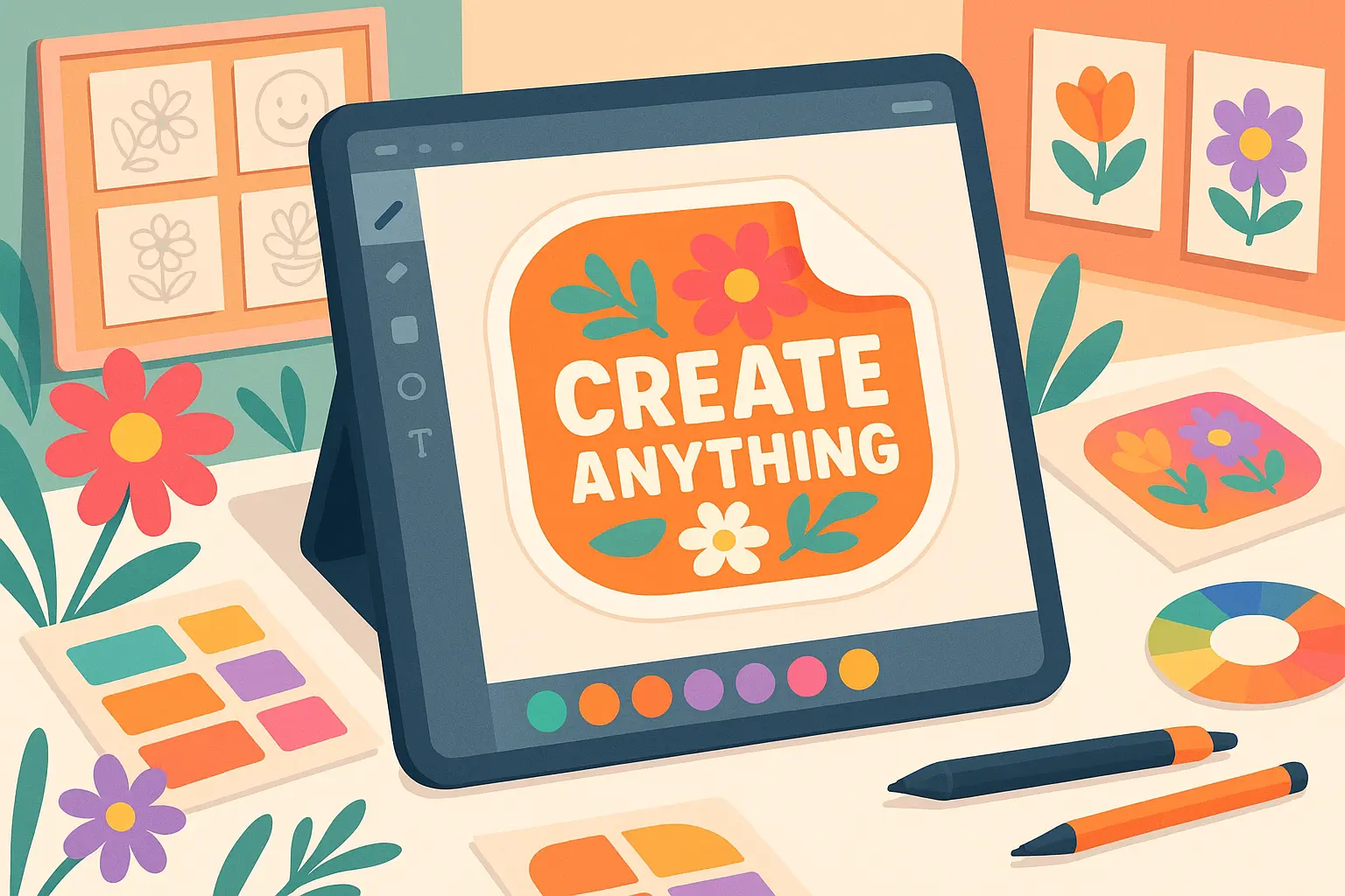 Retro sticker template with motivational quote and daisies