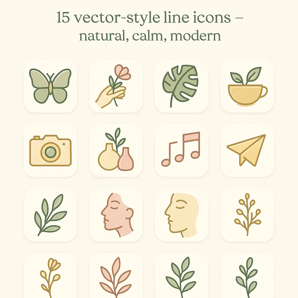 Minimal pastel icon template featuring nature and lifestyle line art