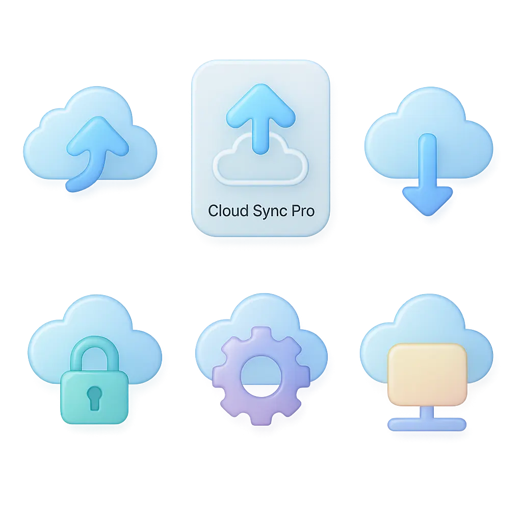 Glassmorphic cloud sync icon template with pastel tones