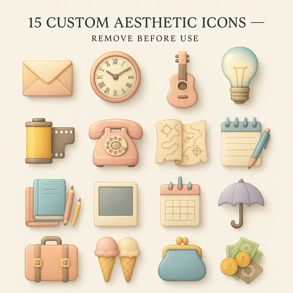 Pastel icon template with retro everyday objects