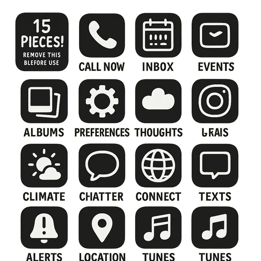 Monochrome hand-drawn app icon template set