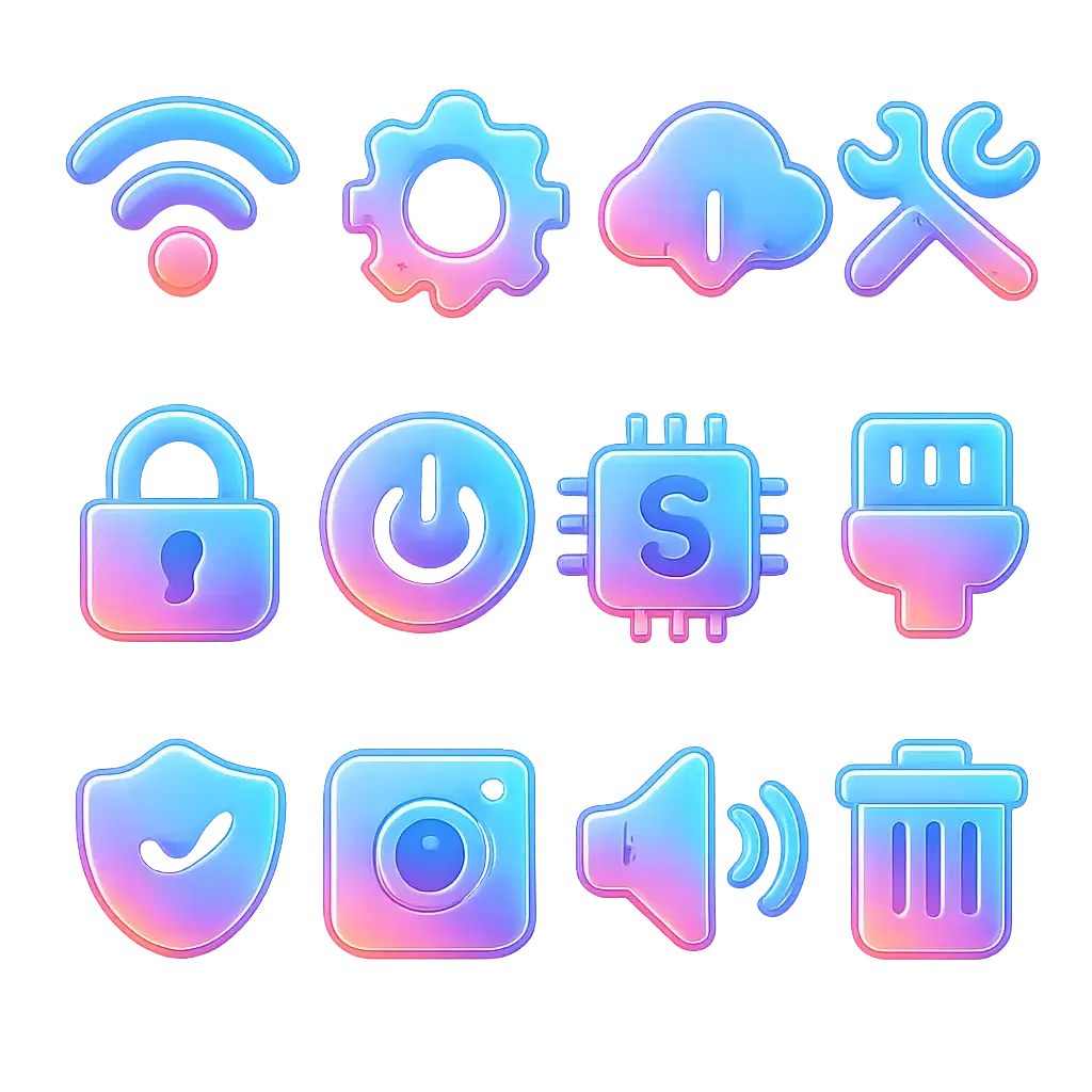 Glassmorphic tech icon template with bold colorful letter S
