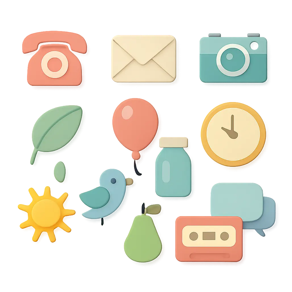 Pastel icon template set featuring retro, nature, and everyday items