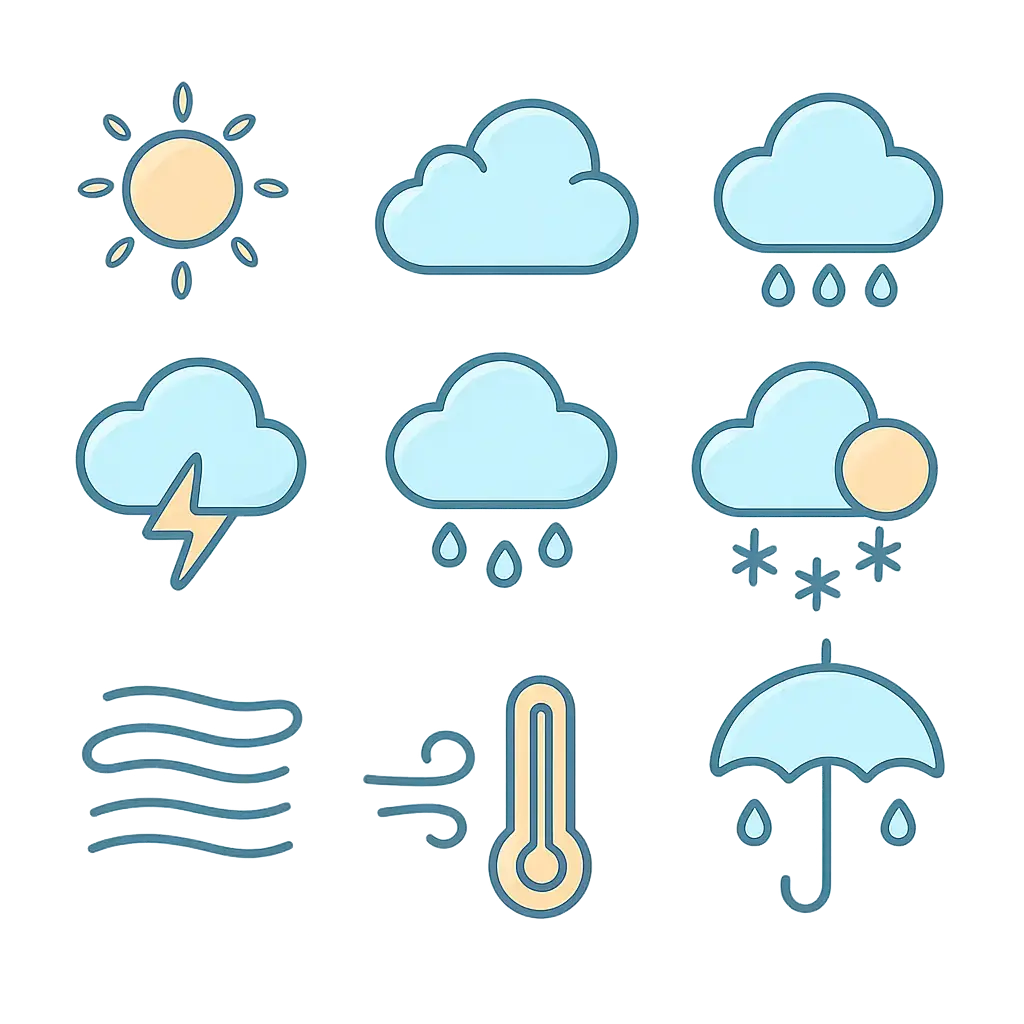 Weather icon template with minimal line art and pastel palette
