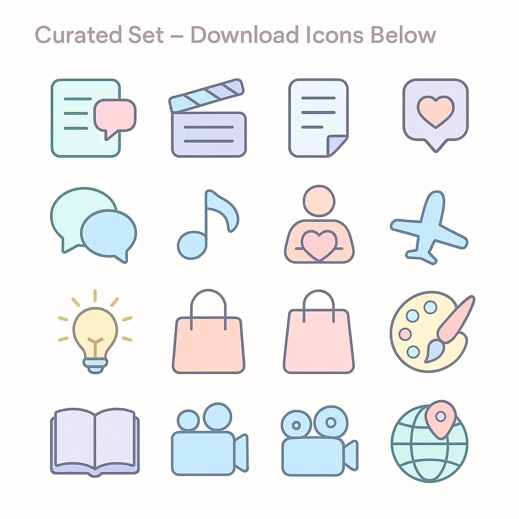 Minimal pastel lifestyle icon template with 15 symbols