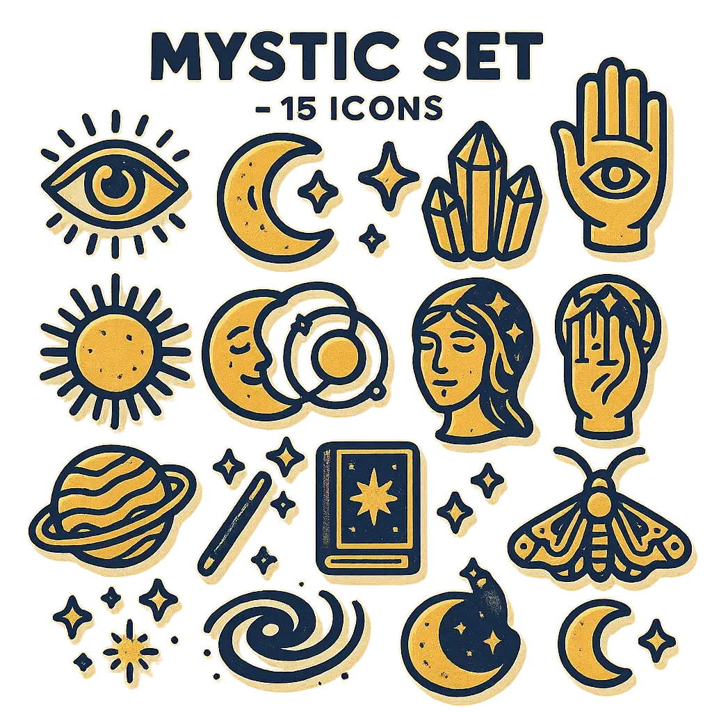 Mystical icon template set with stars and celestial themes