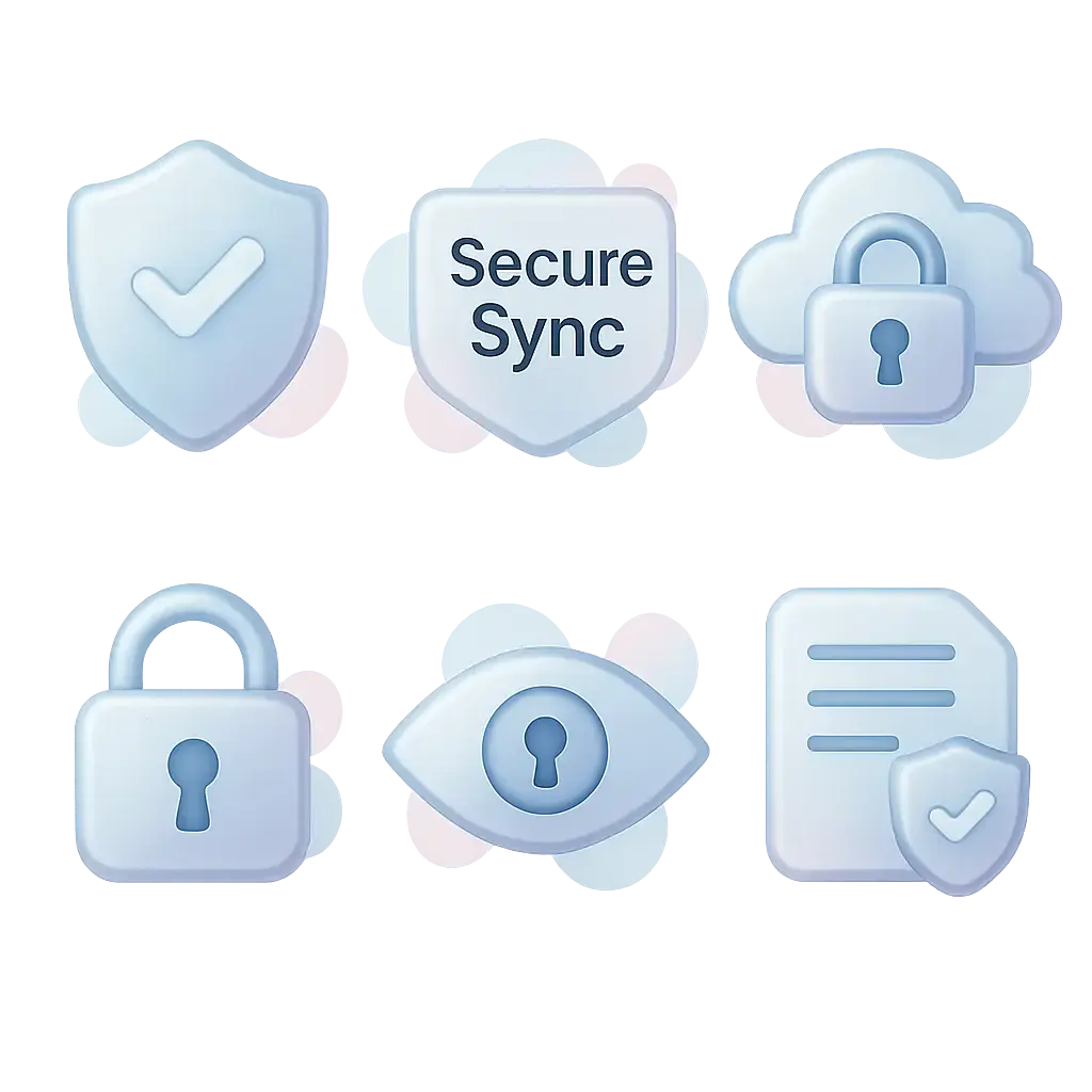 Glassmorphic security icon template with shield and pastel glow