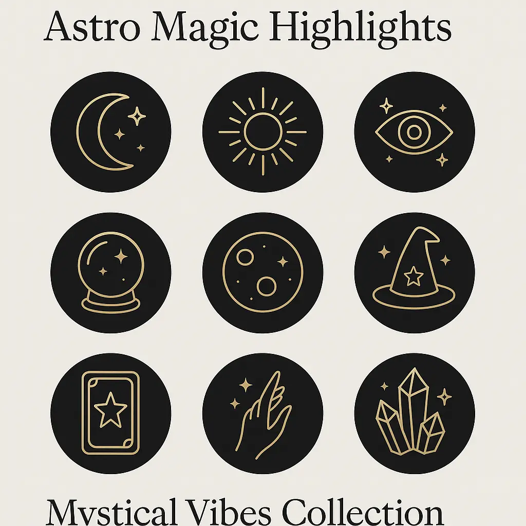Minimal celestial icon template with black and gold designs
