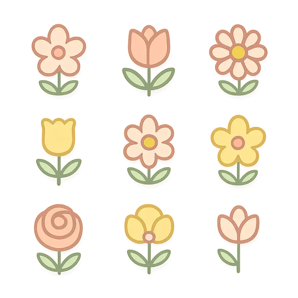 Floral icon template with minimal line art design