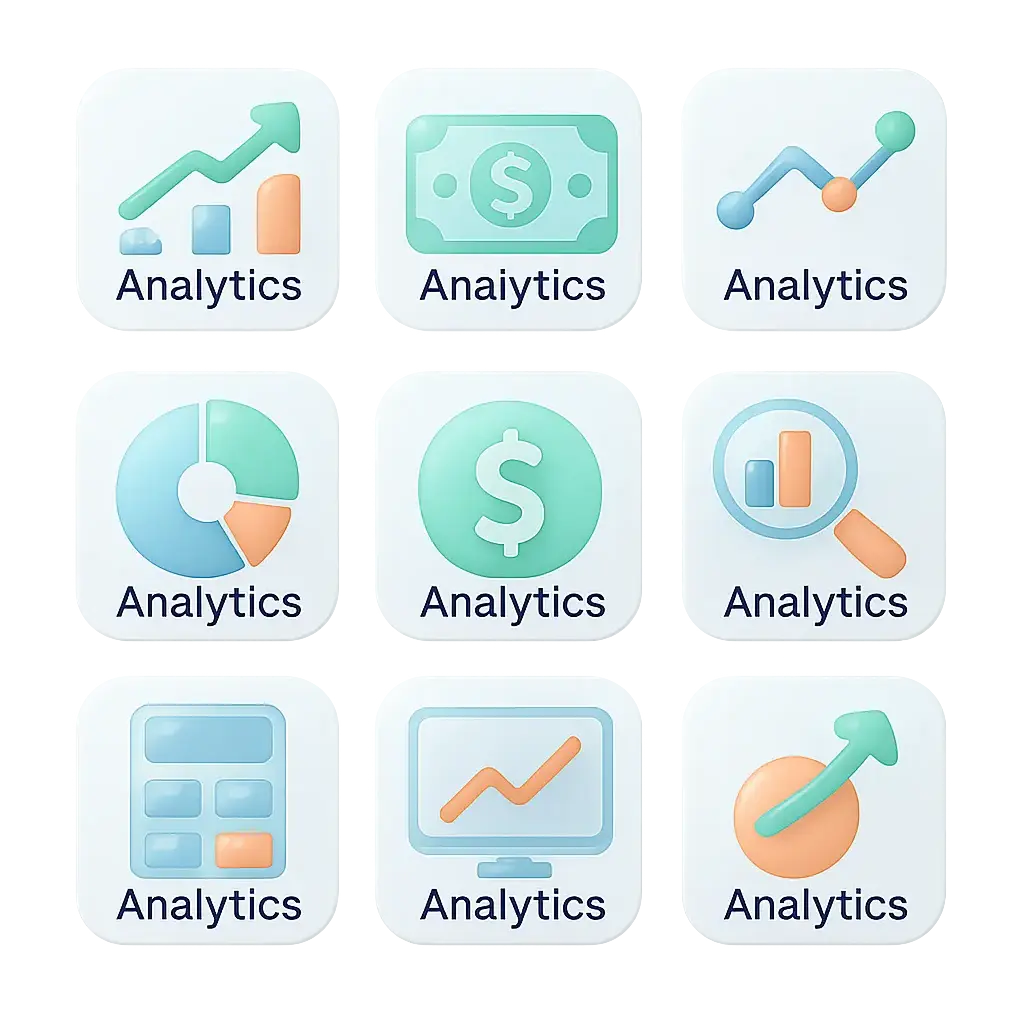Glassmorphic finance icon template with analytics label
