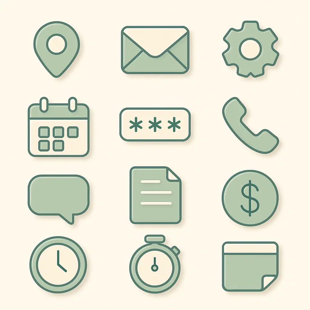 Icon template with minimal line art of functional concepts