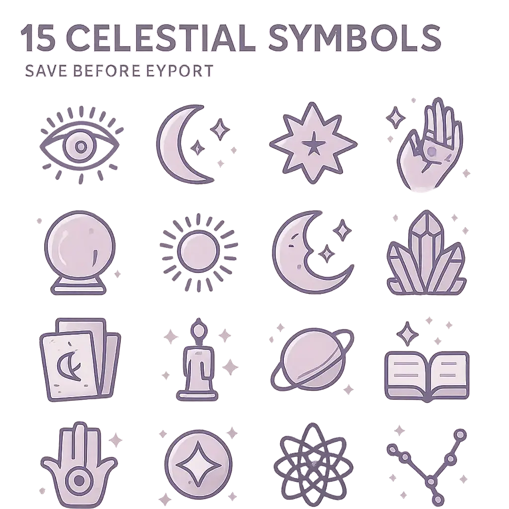 Mystic icon template with celestial and spiritual symbols