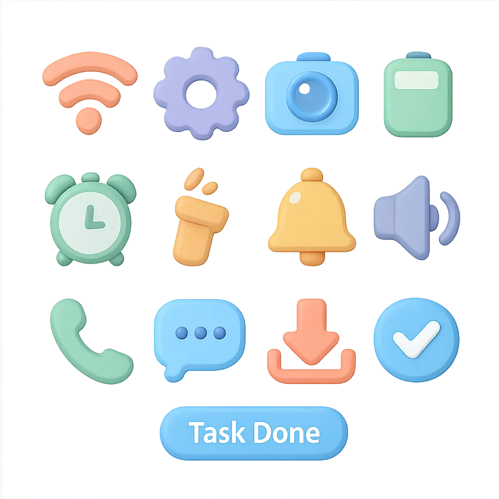 Flat mobile app icon template with checkmark button